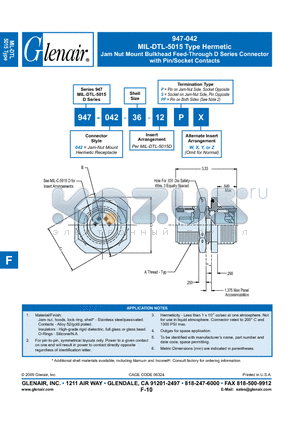 947-042-36-12SY datasheet - Jam Nut Mount Bulkhead Feed-Through D Series Connector