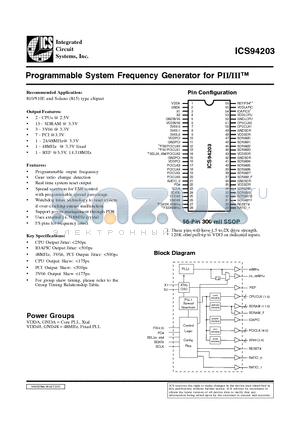 ICS94203YF-T datasheet - Programmable System Frequency Generator for PII/III