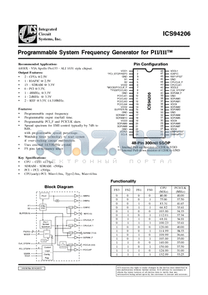 ICS94206YF-T datasheet - Programmable System Frequency Generator for PII/III