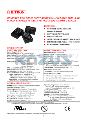 HAM16T-3/15 datasheet - ON-BOARD UNIVERSAL INPUT AC-DC ENCAPSULATED MODULAR POWER SUPPLIES 16 WATTS TRIPLE OUTPUT