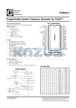 ICS94211YF-T datasheet - Programmable System Frequency Generator for PII/III