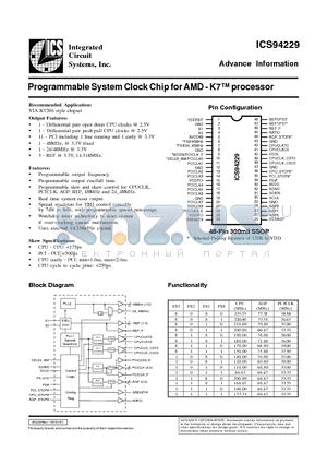 ICS94229YF-T datasheet - Programmable System Clock Chip for AMD - K7 processor