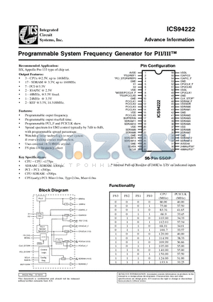 ICS94222 datasheet - Programmable System Frequency Generator for PII/III