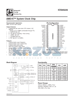 ICS94225 datasheet - AMD-K7TM System Clock Chip