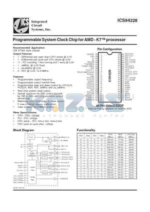 ICS94228YFLF-T datasheet - Programmable System Clock Chip for AMD - K7 processor