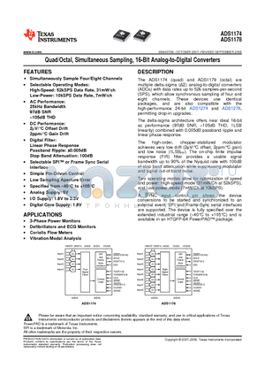 ADS1178IPAPT datasheet - Quad/Octal, Simultaneous Sampling, 16-Bit Analog-to-Digital Converters