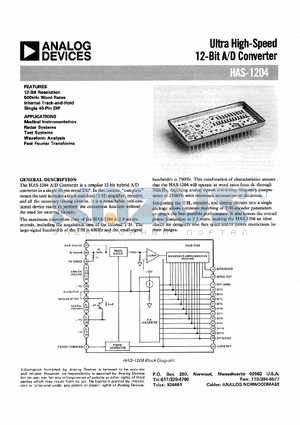 HAS-1204BM datasheet - Ultra High-Speed 12-Bit A/D Converter