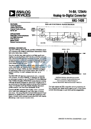 HAS-1409 datasheet - 14 BIT 125 KHZ ANALOG TO DIGITAL CONVERTER