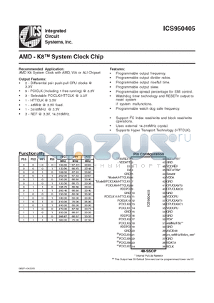 ICS950405 datasheet - AMD - K8  System Clock Chip
