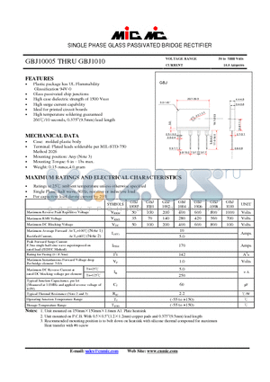 GBJ1004 datasheet - SINGLE PHASE GLASS PASSIVATED BRIDGE RECTIFIER