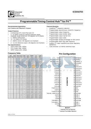 ICS950703XFLF-T datasheet - PROGRAMMABLE TIMING CONTROL HUB FOR P4