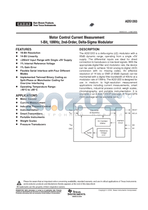 ADS1203IPWR datasheet - MOTOR CONTROL CURRENT MEASUREMENT