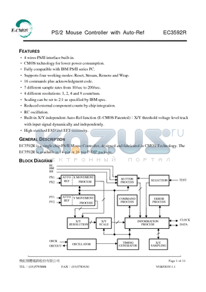 EC3592R datasheet - PS/2 Mouse Controller with Auto-Ref