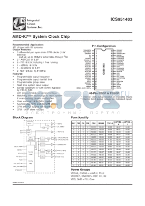 ICS951403YFLF-T datasheet - AMD-K7 System Clock Chip
