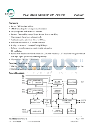 EC3592RE datasheet - PS/2 Mouse Controller with Auto-Ref