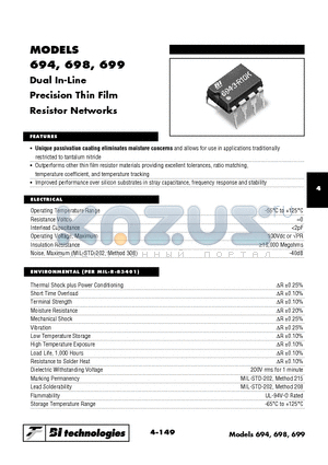 6943R10KB datasheet - Dual In-Line Precision Thin Film Resistor Networks