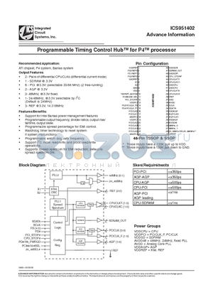 ICS951402YFLF-T datasheet - Programmable Timing Control Hub for P4 processor