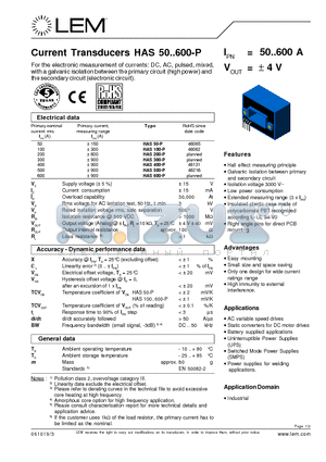 HAS300-P datasheet - Current Transducers