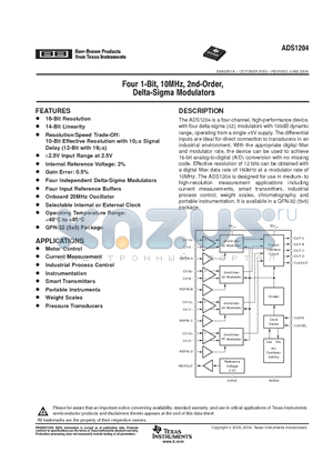 ADS1204IRHBR datasheet - FOUR 1-BIT, 10MHZ, 2ND-ORDER, DELTA-SIGMA MODULATORS