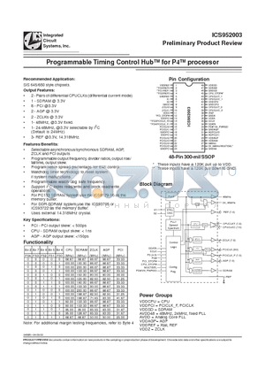 ICS952003 datasheet - Programmable Timing Control Hub for P4 processor