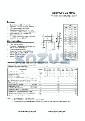 GBJ1008 datasheet - 10A Glass Passivated Bridge Rectifier