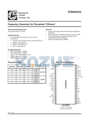 ICS952302 datasheet - Frequency Generator for TransmetaTM