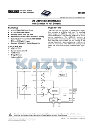 ADS1208IPWRG4 datasheet - 2nd-Order Delta-Sigma Modulator with Excitation for Hall Elements