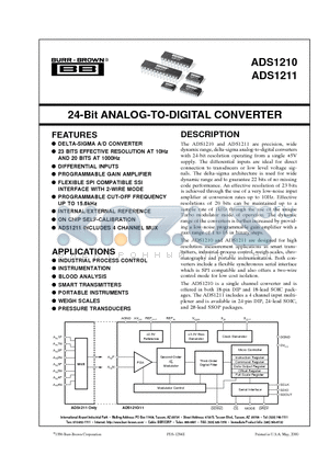 ADS1210 datasheet - 24-Bit ANALOG-TO-DIGITAL CONVERTER