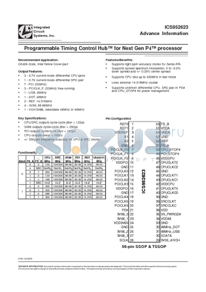 ICS952623YGT datasheet - Programmable Timing Control Hub for Next Gen P4 processor