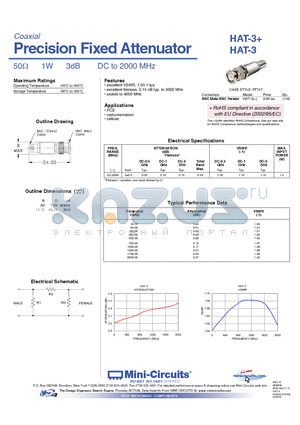 HAT-3 datasheet - Precision Fixed Attenuator