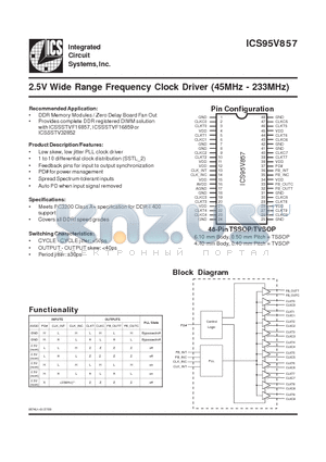 ICS95V857 datasheet - 2.5V Wide Range Frequency Clock Driver (45MHz - 233MHz)