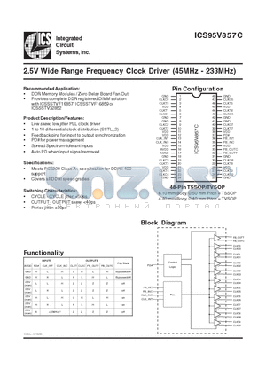 ICS95V857C datasheet - 2.5V Wide Range Frequency Clock Driver (45MHz - 233MHz)