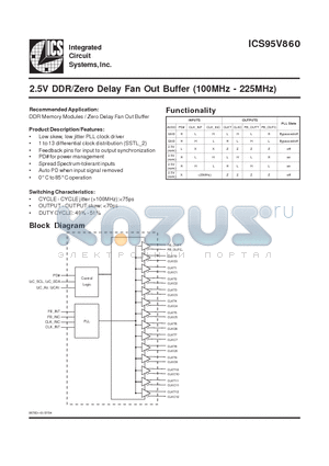 ICS95V860YHLF-T datasheet - 2.5V DDR/Zero Delay Fan Out Buffer (100MHz - 225MHz)