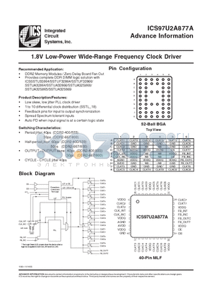 ICS97U2A877AKLF-T datasheet - 1.8V Low-Power Wide-Range Frequency Clock Driver