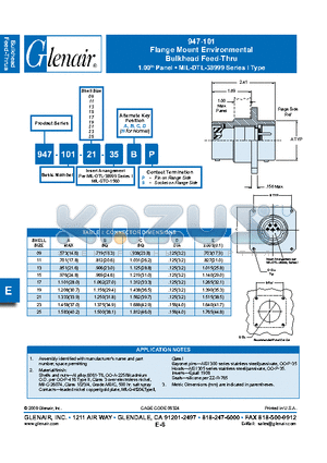 947-101-0935A datasheet - Flange Mount Environmental Bulkhead Feed-Thru