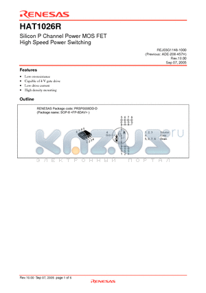 HAT1026R-EL-E datasheet - Silicon P Channel Power MOSFET High Speed Power Switching