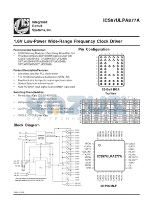 ICS97ULPA877A datasheet - 1.8V Low-Power Wide-Range Frequency Clock Driver