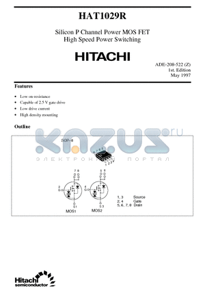 HAT1029R datasheet - Silicon P Channel Power MOS FET High Speed Power Switching