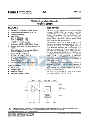 ADS1230 datasheet - 20-Bit Analog-to-Digital Converter For Bridge Sensors