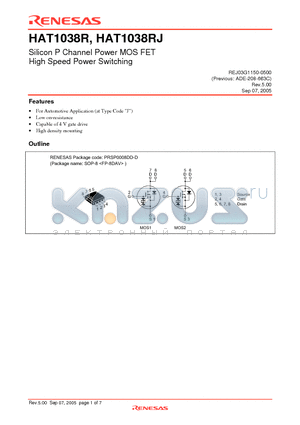 HAT1038R-EL-E datasheet - Silicon P Channel Power MOS FET High Speed Power Switching