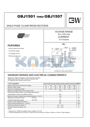 GBJ1501 datasheet - SINGLE PHASE 15.0 AMP BRIDGE RECTIFIERS