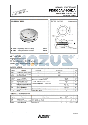 FD5000AV-100DA datasheet - MITSUBISHI RECTIFIER DIODE