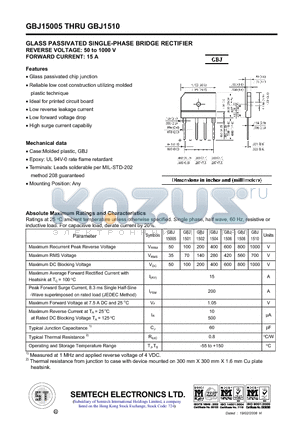 GBJ1501 datasheet - GLASS PASSIVATED SINGLE-PHASE BRIDGE RECTIFIER