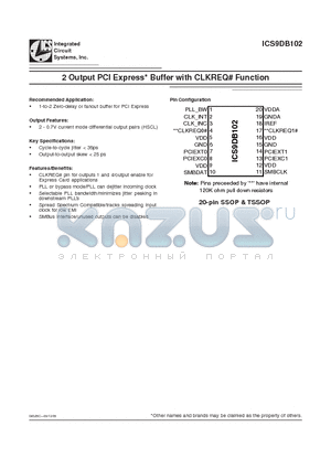 ICS9DB102 datasheet - 2 Output PCI Express Buffer with CLKREQ Function