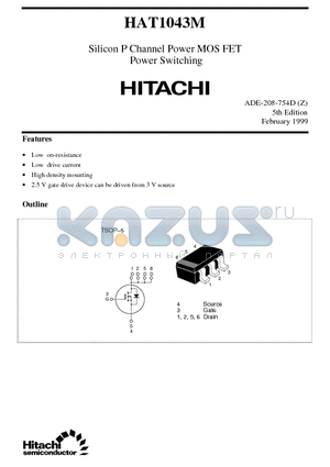HAT1043 datasheet - Silicon P Channel Power MOS FET Power Switching