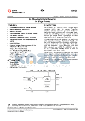ADS1231ID datasheet - 24-Bit Analog-to-Digital Converter for Bridge Sensors