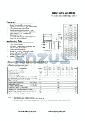 GBJ1501 datasheet - 15A Glass Passivated Bridge Rectifier