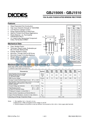 GBJ1502 datasheet - 15A GLASS PASSIVATED BRIDGE RECTIFIER