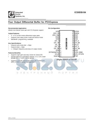 ICS9DB104YFLFT datasheet - Four Output Differential Buffer for PCI-Express