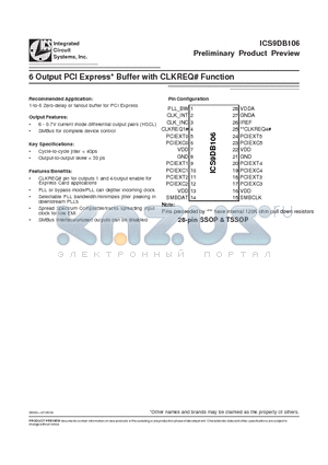 ICS9DB106 datasheet - 6 Output PCI Express Buffer with CLKREQ Function